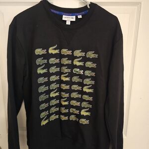 Lacoste Black Crewneck Sweater with Multicolor Crocodile Design